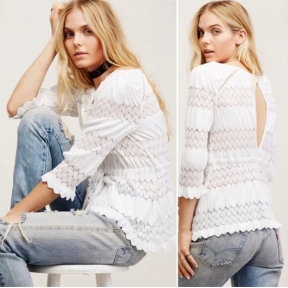 Free People | UO White Crochet Top Size Small - Picture 2 of 10
